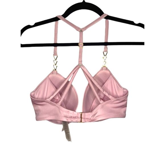Victoria’s Secret 32DD Racerback Bikini Swim Top Pink Gold Chain Padded Push Up - Picture 5 of 9